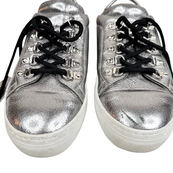 TOD’S Sportivo Metallic Leather Sneakers SZ 38 Fringe Silver Shoes